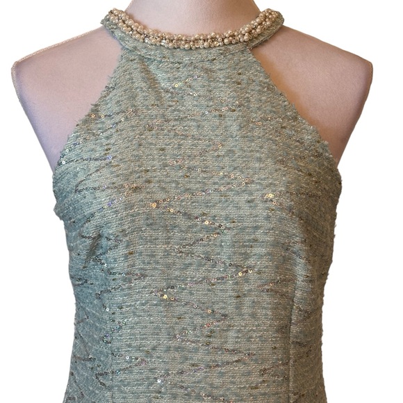 Aqua Blue Sequin Metallic Tweed Dress Small - Picture 3 of 11